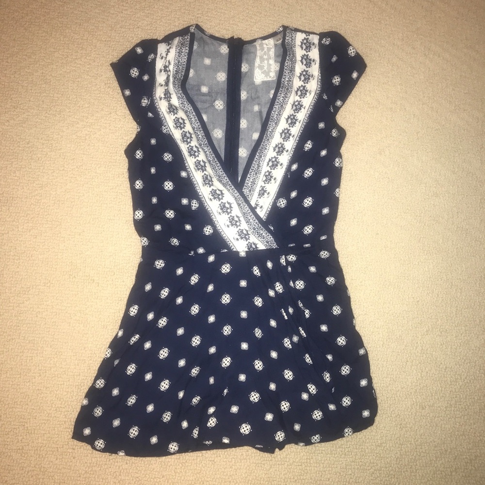 Women’s navy and white deep v summer romper